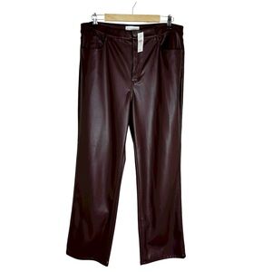 LOFT Faux Leather Brown High Rise  Straight Leg Pants Preppy Cowgirl Rodeo 32/14